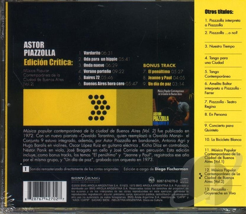Imagen 2 de 2 de Astor Piazzolla Música Popular Contemporanea 2 Cd Nuevo