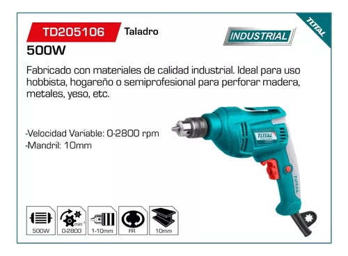 Taladro Atornillador Electrico 500W 10MM. Total Tools TD2051026-2