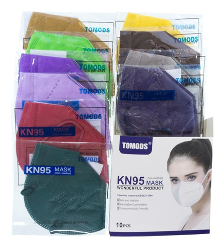Imagen 2 de 8 de Kn95 Mascarillas Cubrebocas Lavables Caja10pz Colores Tomods