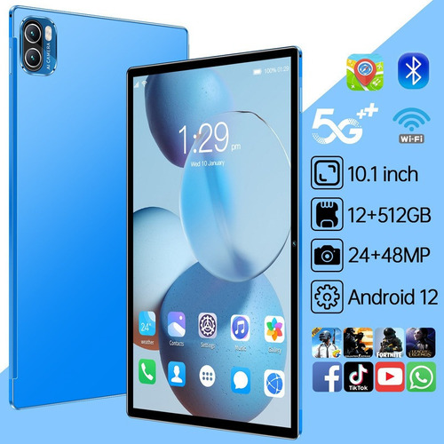 Tableta Inteligente 10.1 8+ 256 Gb, 24 + 48 Mp, Android 12.0