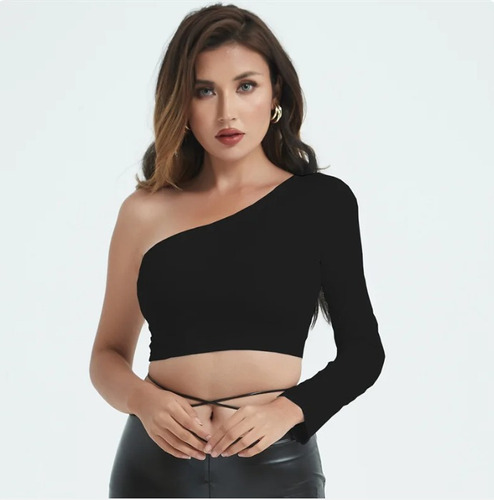 Blusa Negra Halther Crop Tops Casual Fiesta Noche Antro 134