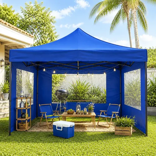 Tenda Gazebo Sanfonada Azul 3x3 Parede Lateral E Bolsa Top Azul