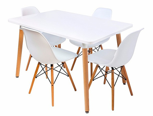 Juego Comedor 4 Sillas Polipropileno Y Madera - Vía Confort