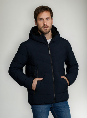 Parka Con Gorro Stretch Azul Calvin Klein