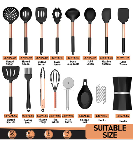 Umite Chef Juego Utensilio Cocina Silicona Mango Acero Cobre