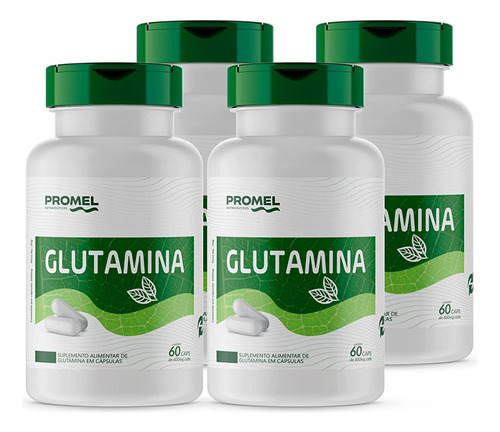 Kit Com 4 Glutamina Promel 60 Capsulas De 600mg