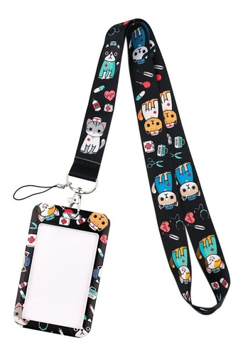 Lanyard Gatos Enfermera Cinta Colgante Portacredencial Negro