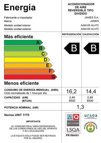 Aire Acondicionado James 9000 Btu