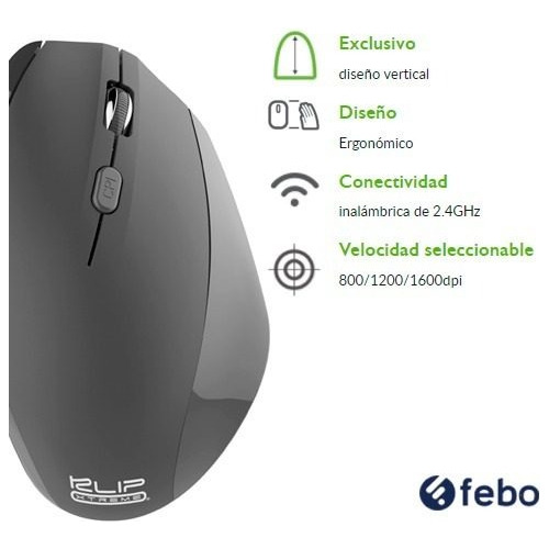 Imagen 4 de 6 de Mouse vertical inalámbrico Klip Xtreme EverRest KMW-390 negro