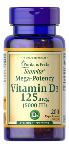 Vitamina D3 Suplementos Puritan's Premium 5000iu 200ct Sabor Sin Sabor