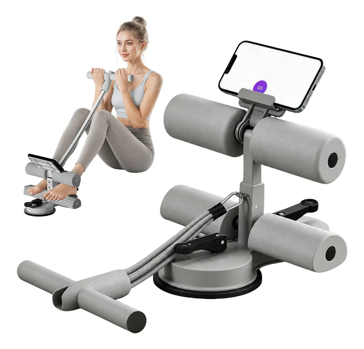 Aparelho Abdominal Com Ventosa Ajustável para Treino, Cinza