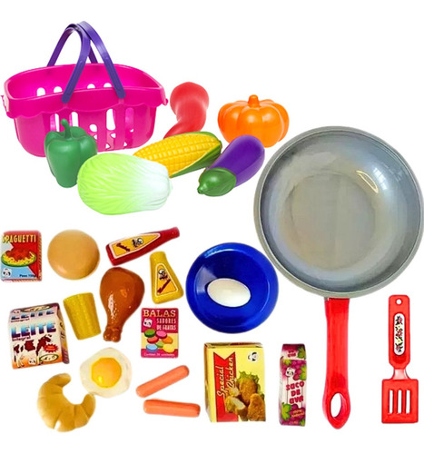 Frigideira Infantil + Comidinha De Brinquedo Cesta Legumes
