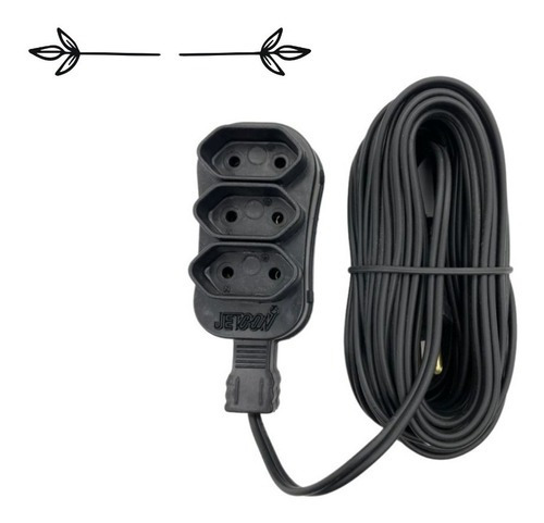 Extensão Elétrica 5 Metros Bivolt Preto 3 Tomadas Reforçada 127V/220V