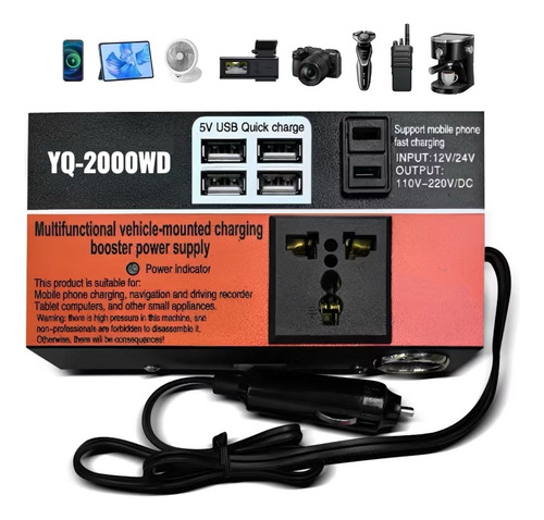 Inversor De Potência Para Carro 12v/24v A 220v 4 Usb 200w