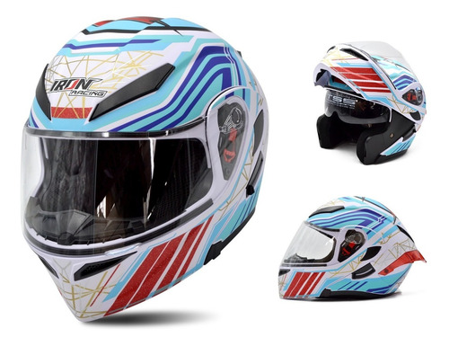 Casco Abatible Blanco Abstracto Mica Transparente Certif Dot