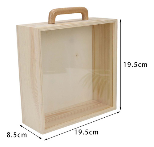 Caja De Madera Con Asa Vacía Con Tapa Acrílica Pequeña