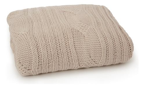 Manta Tejida Para Sillón Punto Trenzado Con Puño 130x150cm Oporto Beige Suave Lisa