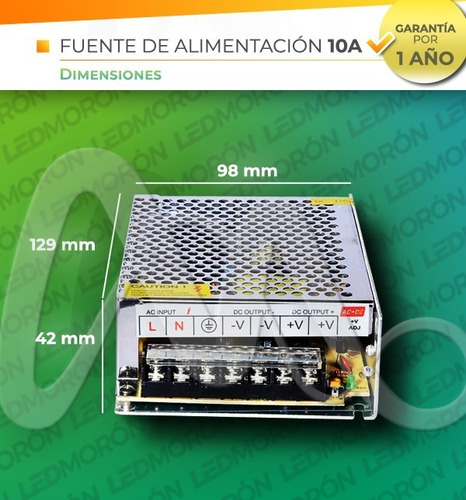 Imagen 2 de 8 de Fuente Switching Metal 12v - 10amp Tira Led Cctv Trafo
