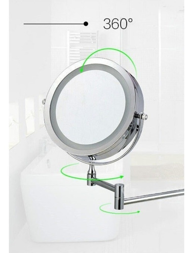 Imagen 5 de 9 de Espejo Pared Iluminación Led Aumento 10x Y 1x Reversible 360