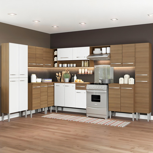Cozinha Completa Canto Madesa Emilly big c/ Armário E Balcão Cor Rustic/Branco