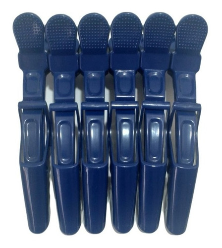 6 Unidades Presilha Prendedor De Cabelo Clips Tipo Bico De Pato Jacare Crocodilo Para Profissional Cabeleireira Cor Azul