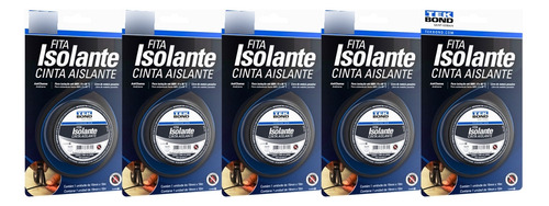 Kit 5 Fita Isolante 10m Tekbond Preto Uso Geral Anti Chamas 