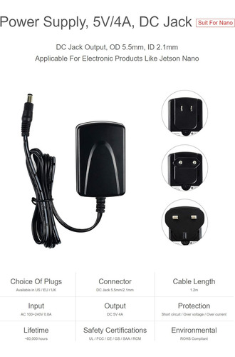 Fuente De Alimentación Jetson Nano, 100-240 V, 0.8 A, ...