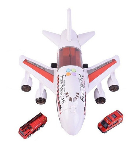 Avión De Bomberos C/porta Autos De Rescate - Luz Y Sonidos