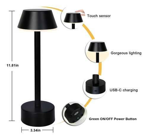 Lámpara De Mesa Inalámbrica, Luz Led De Escritorio Con Bater