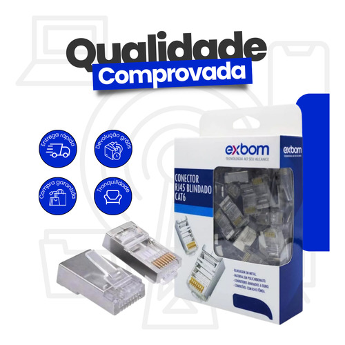 Conector Blindado Cat6 Rj45 Pacote Com 30 Unidades