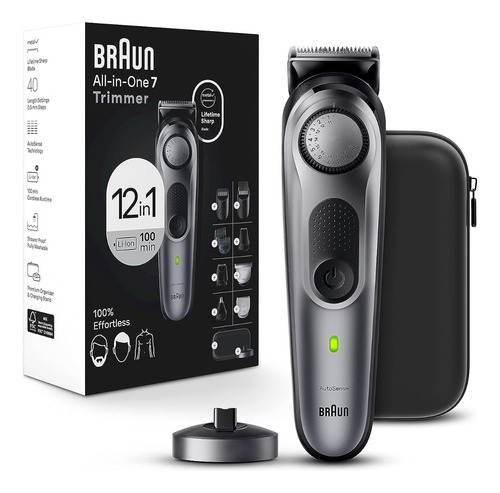 Barbeador elétrico All In One da Braun para barba, corpo cinza