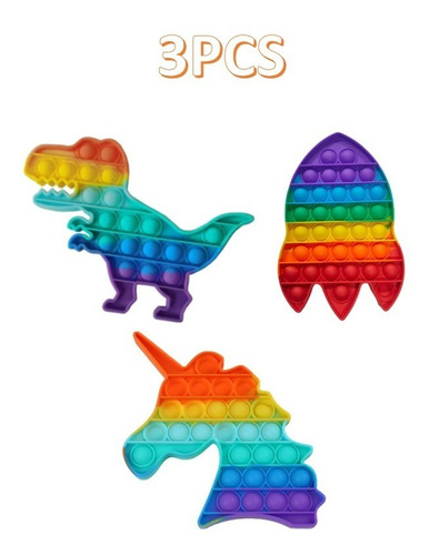 Pop It Fidget 3 Piezas ( Dinosaurio, Unicornio Y Cohete )