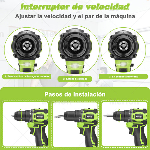 Taladro Atornillador Eléctrico Inalámbrico Sin Escobillas Color Verde M+W+1 MERION