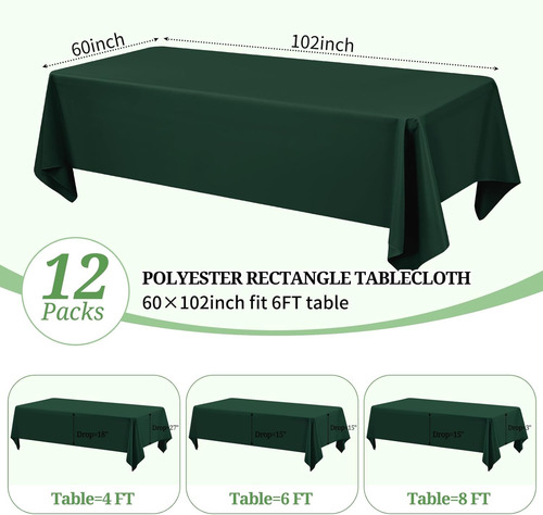 Mantel Rectangular De Poliéster Verde 152 X 259 Cm Para Mesa