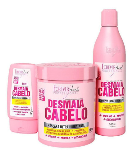 Forever Liss Desmaia Cabelo Shampoo + Leavein + Máscara 950g