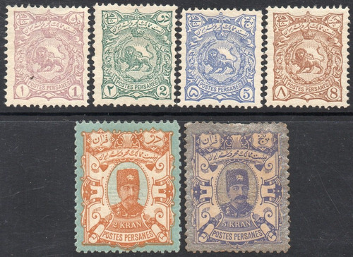 Irán = Persia 6 Sellos Nuevos León = Shah Nasr Ed Din 1894 