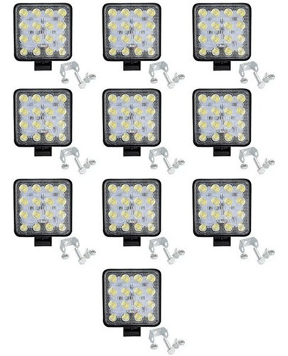 Kit X10 Faro Led Cuadrado 16 Led 48 Watts 12v/24v Auto Moto