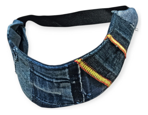 Vincha De Diseño Para El Pelo Tela Lgbt Upcycling Patchwork Jeans Pespunte Amarillo