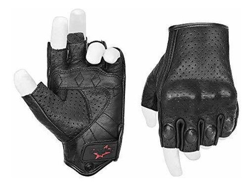 Guantes De Motocicleta Sin Dedos Hombre S Piel De Cuero...