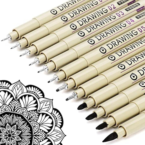 Micro Fineliner Dibujo Art Pens: 12 Negro Línea