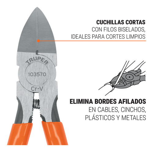 Pinza de corte corte al ras Truper PCR-6 15cm color naranja