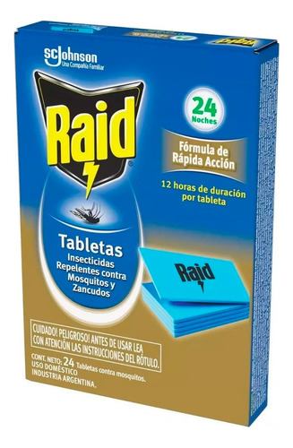 Raid Tabletas Repelente Insecticida Mosquitos 24 Noches 6c