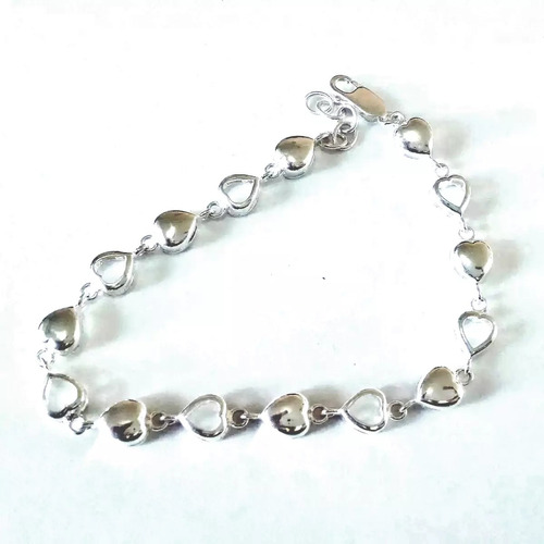 Pulsera Corazones Con Eslabones Huecos De Plata Sólida .925