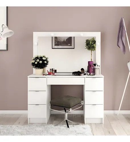 Penteadeira Camarim Com 07 Gavetas França Branco Politorno