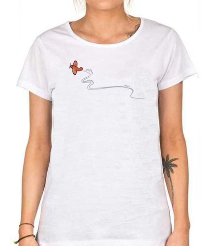 Remera De Mujer Avion Dibujo Marca Camino Humo