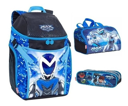 Kit Mochila Escolar Max Steel 16z Robô Costas Tam G Sestini