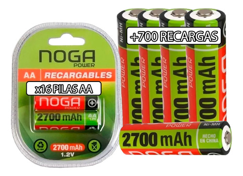 Pilas Aa Recargables Por 16 Unidades 2700mah Noganet Pcreg