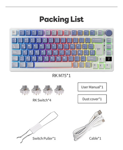 Teclado Mecânico Rk Royal Kludge M75 Azul Oceano Prateado Rá