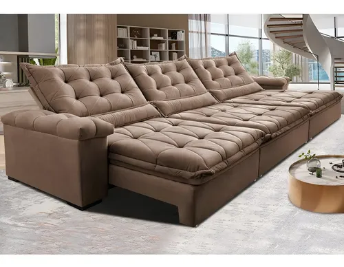 Sofá Retrátil 4,15m Cama Inbox Big Fresh. Com Softgel d40 Cor Castor