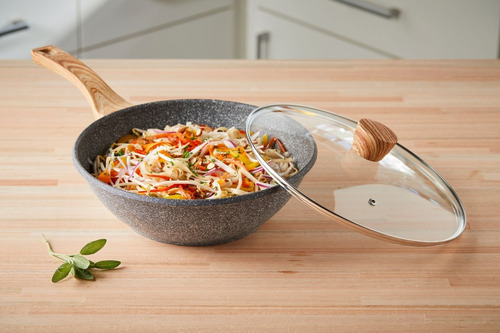 Imagen 3 de 5 de Maestro De Cocina Wok Granito Antiadherente 28cm Con Tapa